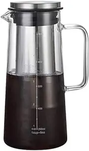 TAMUME Water Jug Fridge Door, Glass Water Jug with Stainless Steel Filter, Cold Brew Coffee Pot with Mesh Filter (1L)