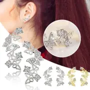Silver Ear Crystal Earring Stud Vine 3D Cuffs Wrap Zirconia Climber Animal