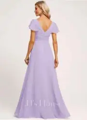 $104 JJ's House A-line V-Neck Floor-Length Chiffon Bridesmaid Dress | Lilac, 20W