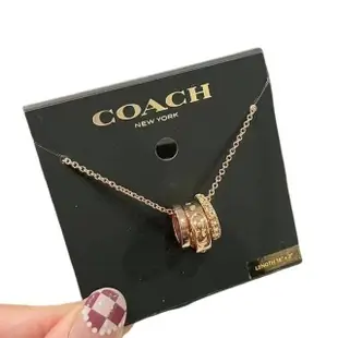 【COACH】COACH 時尚LOGO水鑽三環項鍊 兩色可選 玫瑰金水鑽 淡黃瑯水鑽玫瑰金(母親節)