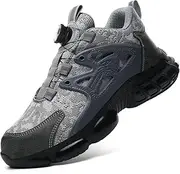 [QINGRUIPAI] Work Shoes, Men's Sporty Safety Shoes, Lightweight, Trends, Rotary knob, Anti-Smash and Anti-Puncture, Gray, 7.5 AU