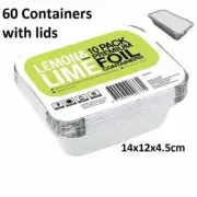 60x Small Foil Food Container Tray W/Lid Roasting BBQ Takeaway Oven Trays