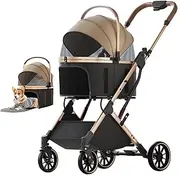 NUGUTIC Pet Stroller with 4 Wheels, One-Click Folding Pet Travel Carrier for Small, Medium Dogs and Cats up to 50lbs, Detachable Carrier, Storage Basket, Car Seat 3 in 1 Multifunctional (Brown‌)