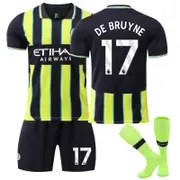 Beakey Manchester City Away DE BRUYNE #17 Soccer Jersey for Kids Adult 3 Pcs Outfits