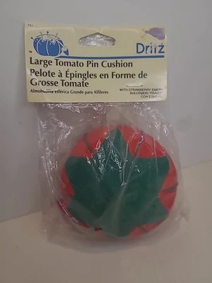 New Vintage 1999 Dritz Tomato Pin Cushion + Strawberry Emery Needle Sharpener