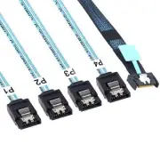 PCI-E Slimline Mini SAS 38P MCIO 4i SFF-8654 to 4X SATA Femal Extender cable
