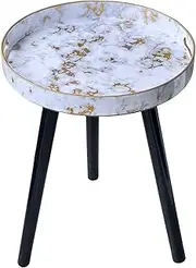 Gesodant Plastics Tray with Detachable Three Wooden 17.7 Inch Legs, Versatile Side Table with Tray Design, Perfect for Coffee, Tea, and Relaxation Time- Bohemian-Style (Marble White)