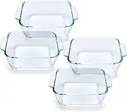Small Casserole Dishes 4 Pack, 5 Inch Glass Square Baking Dish Individual Portion Baking Pan for Oven Microwave Air Fryer Square Egg, Clear Prep Bowls with Handle