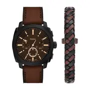 Fossil Machine Chronograph Brown Leather Watch and Bracelet Set FS6102SET