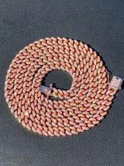 6mm Miami Cuban Rose Gold Plated 925 Silver Chain Necklace 16-30" Mens Ladies CZ