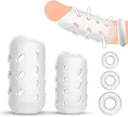 Ring Stretchy Silicone Cock Ring Foreskin Retention Glans Ring 5 Pieces Set, Cock Rings Extreme Silicone Rings Day + Night + Sport, TPE Glans Corrector for Delayed Ejaculation (Milky)
