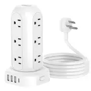 Tower Surge Protector Power Strip 10 ft, Long Flat Extension Cord with Multip...