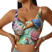 [CADREWY] Many colored ice cream Print Lightweight Summer to Winter Fashion Women Sports Vest Yoga Workout Vest for Women