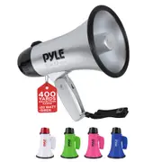 PYLE-PRO Portable Megaphone Speaker Siren Bullhorn - Compact and Battery Operated with 20 Watt Power, Microphone, 2 Modes, PA Sound and Foldable Handle for Cheerleading & Police Use (Silver)