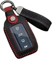ontto Leather Car Key fob Cover fit for Great Wall GWM WEY Tank 300 500 Tank300 Tank500 2021 Smart Key Case 4 Buttons Key Shell Keychain Keyring Accessories Key Holder Bag Protector Black