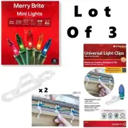 3 Pack Adult Home Decor Seasonal Christmas Mini Lights & Gutter Clips Set