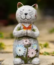 Solar Garden Statue Cat Figurine – Outdoor Decoration with Butterfly for Retro