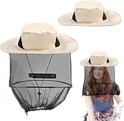 Hat with Mosquito Net, Mosquito Hat Face Protection, with Diameter 37 cm, Beekeeping Hat with Veil, Mosquito Protection Sun Hat, Beekeeping Hat with Mosquito Net, for Outdoor (Beige)