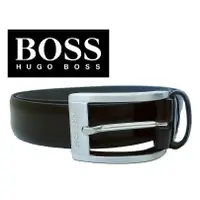 在飛比找蝦皮購物優惠-Hugo Boss 皮帶 黑色 真皮 義大利製 霧銀方形皮帶