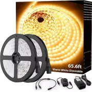 Warm White LED Strip Lighting, 65.6Ft 3000K Dimmable Led Tape Light, 20M Bright