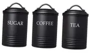 Kitchen Canister Set of 3 Sugar Coffee Tea with lids Food Storage, Black