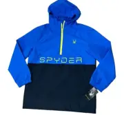 NWT SPYDER BOY'S Size L (14/16) YOUTH JACKET PULLOVER WINDBREAKER Triblock Blue