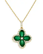 Bloomingdale's Fine Collection Emerald & Diamond Clover Pendant Necklace in 14K Yellow Gold, 18