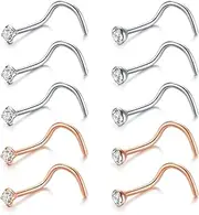 [Briana Williams] Nose Rings 10Pcs 20G Nose Screw Rings Studs Surgical Steel Nose Piercing Jewelry 2mm Clear CZ Nostril Piercing Jewelry