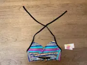 Hula Honey Multi Stripe SMALL Cross Front Lined Bandeau Bikini Swim Top NWT