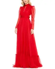 Mac Duggal Chiffon Lace-Up Gown