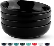 KooK Pasta Bowl, Salad Bowls, Soup, Serving Bowls, Ceramic, Large Capacity, Microwave & Dishwasher Safe, Set of 4, 40 Oz,(Black)