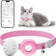 Cat Tracker, Pet Tracker for Cats, Cat Tracker Collar with Safety Elastic Buckle, Works with Any Collar,Compatible with Apple Find My App (Only iOS), No Monthly Fee Pet Tracker, Pink