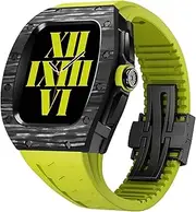 [BCMCBV] Carbon Fiber Watch Case and Fluorine Rubber Watch Strap Mod Kit，For Apple Watch Series 8 7 45mm，RM Modification Set Watch Band Case，For Iwatch SE/4/5/6 44mm Series