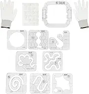 DABLINE 13 PCs Quilting Template Set includes 8 Quilting Templates, Quilting Frame/Gloves/Stickers/Guide. Free Motion Quilting Rulers and Templates