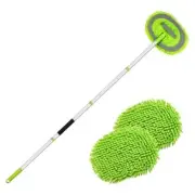 62" Car Wash Brush Kit Mitt Mop Sponge with Long Handle Chenille A-green