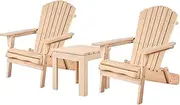 [ALFORDSON] 3pcs Wooden Muskoka Adirondack Chair and Desk, Fir Wood Lawn Furniture Seater for Patio Garden Porch, Slatted Beach Armchair Lounge, 180kg Weight Capacity, Wood