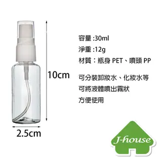 【J-house】透明PET噴霧空瓶 30ml 酒精噴瓶 噴霧瓶 分裝瓶 隨身瓶 透明空瓶 按壓噴瓶 噴瓶 透明噴瓶