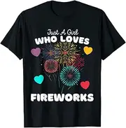 [X.Style] Just A Girl Who Loves Fireworks - Cute Girls Fireworks ds833 T-Shirt Black