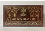 Aberdeen Oak Crystal Whiskey Liquor Glass Set With Glasses and Cocktail Guide