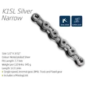 KMC K1SL (Narrow Singlespeed Chain) — 3/32" x 112 Links / Silver —AUS STOCK—Bike