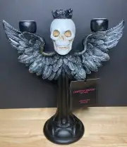 Christian Siriano Halloween Gothic Royal Skull w/ Wings 12” Candle Holder