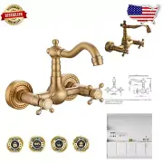 Elegant Wall Mounted Antique Brass Faucet with Double Cross Handles - 360 Swivel