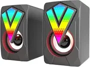 PC Speaker, USB Computer Speaker 2.0 Stereo Gaming Speaker with Cool LED Lights for PC Computer Desktop Notebook Smartphone