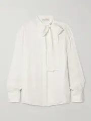 [Valentino Garavani] Valentino Garavani - Pussy-bow Silk-jacquard Shirt - White - IT42 IT 42 White