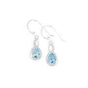 Silver Pear Cz Twist Drop Hook Earrings in Blue