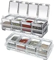 2 Set Acrylic Seasoning Organizer Box 8 Pcs Clear Seasoning Rack Spice Pots Condiments Containers with Lids and Spoons Storage Container Spice Jar for Salt Sugar Cruet Kitchen Cooking Organizer