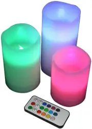 LED Flameless Wax Candle with Multi Function Remote Control,Color Changing,Timer