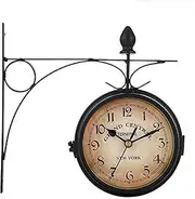 Retro Stand Clock Retro Antique Double Sided Clock Garden Train Station Clock European Style Artistic Sided Silent Wall Clock for Corridors Veranda Railway Station Home Decor