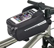 Bike Front Frame Bag, Waterproof Bike Bag Bike Phone Holder Mountain Bicycle Handlebar Pouch Bike Accessories Cycling Storage Bag with TPU Touch-Screen Sun-Visor Rain Cover for Phones under 6.5”