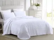 White Pom Pom Washed Microfiber Quilt Set Ball Fringe Bedspread Coverlet Set